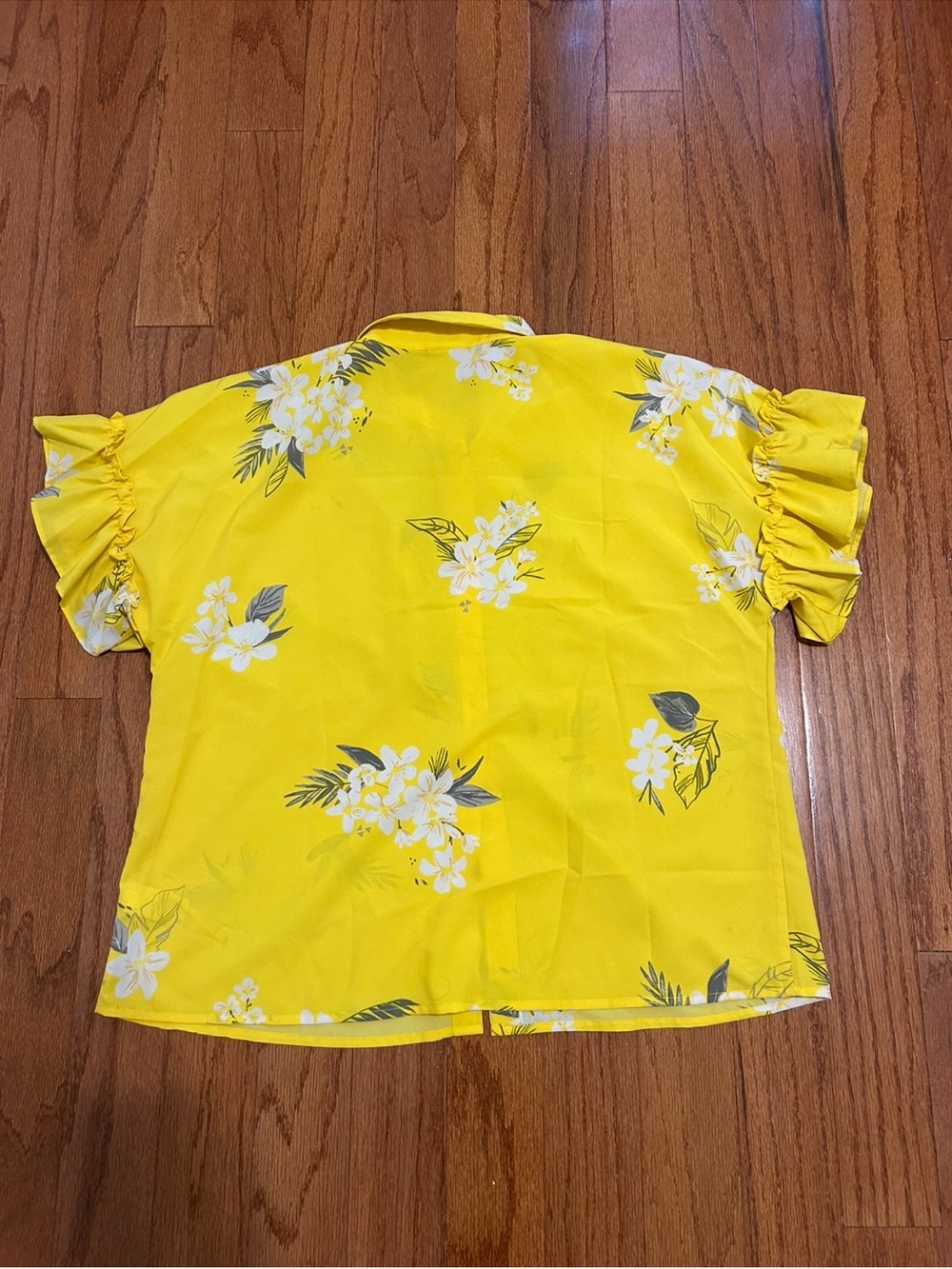 A New Day Yellow Floral Ruffle-Sleeve Button Front Blouse - Picture 7 of 7